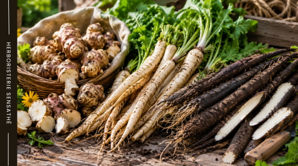 Topinambour, salsifis et scorsonère - Plantes de la famille des astéracées - Herboristerie Sensathé